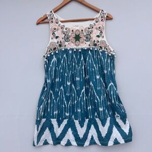 Anthropologie | Floreat Cascata Pom Pom Embroidered Tunic Top | Small